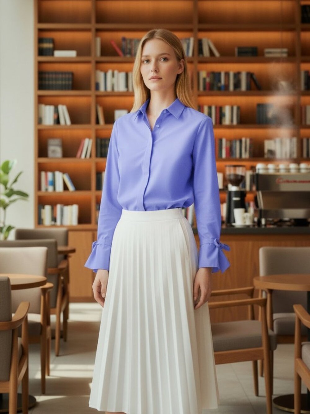 Lord & Taylor Periwinkle Tie Bell Sleeve Top Size PS